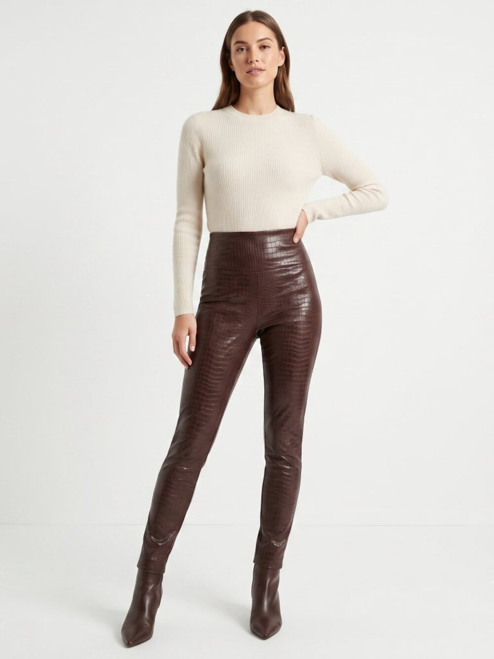 *7 For All Mankind Brown Croc-Embossed Faux Leather Leggings